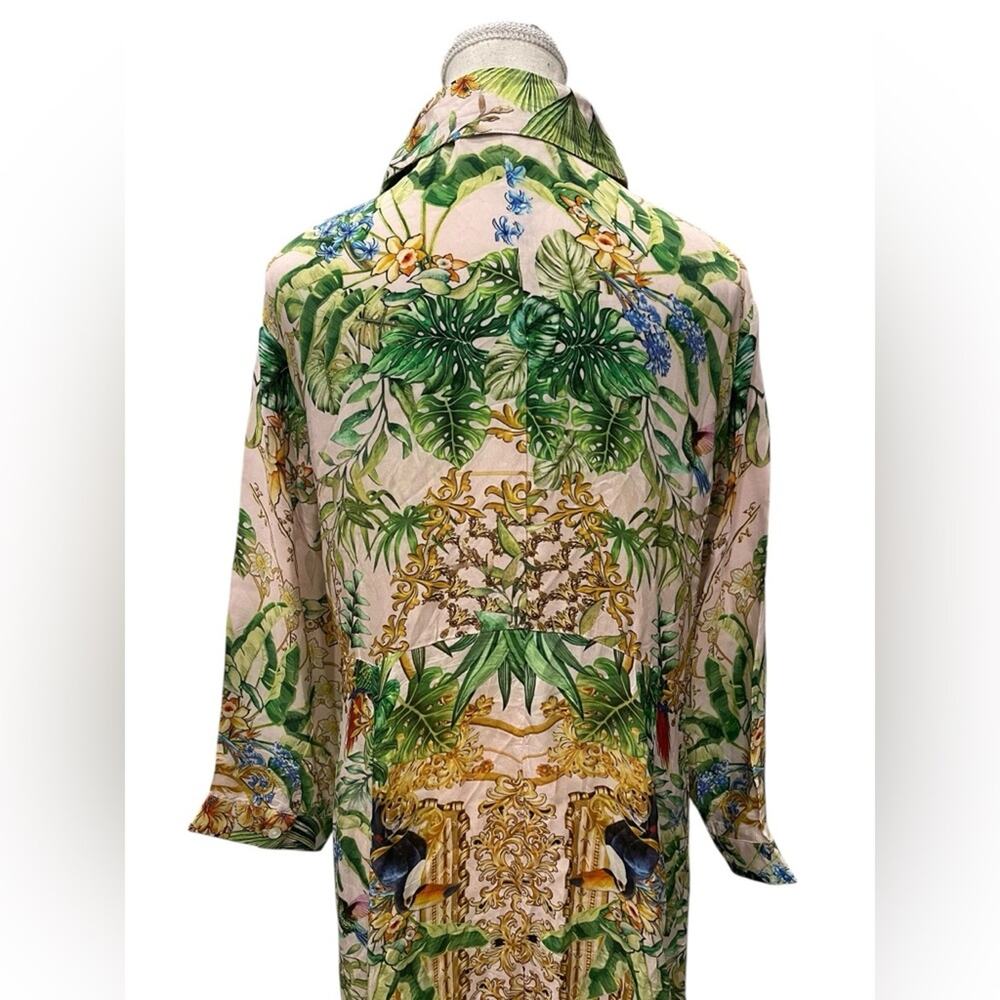 jayshree dalal Tropical Silk Blend Long Shirt Dress Sz:L - Picture 6 of 11
